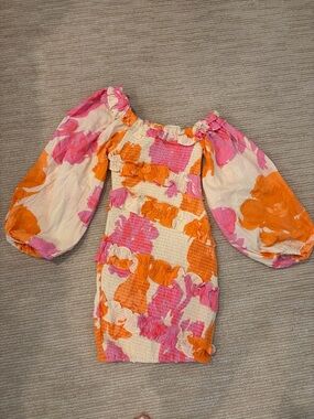 Sabo Skirt Pink and Orange Floral Puff-Sleeve Dress